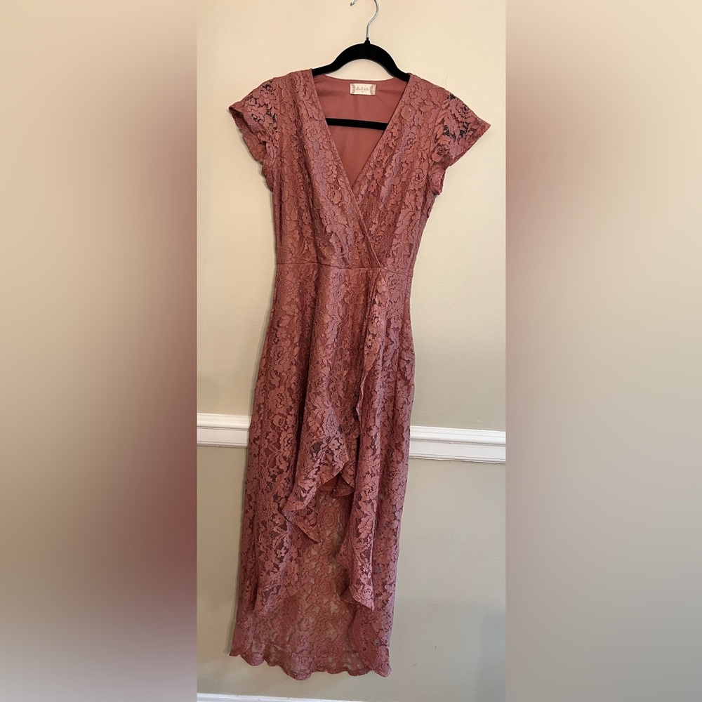 Altar’d State Artiz Lace Wrap Maxi Dress Size Small Pink Blush